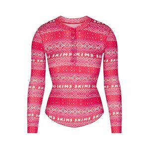 Logo Plush Pointelle Long Sleeve Henley | Red Fair Isle